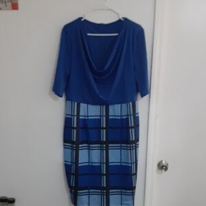 Elegant Royal Blue Plaid Women's Dress